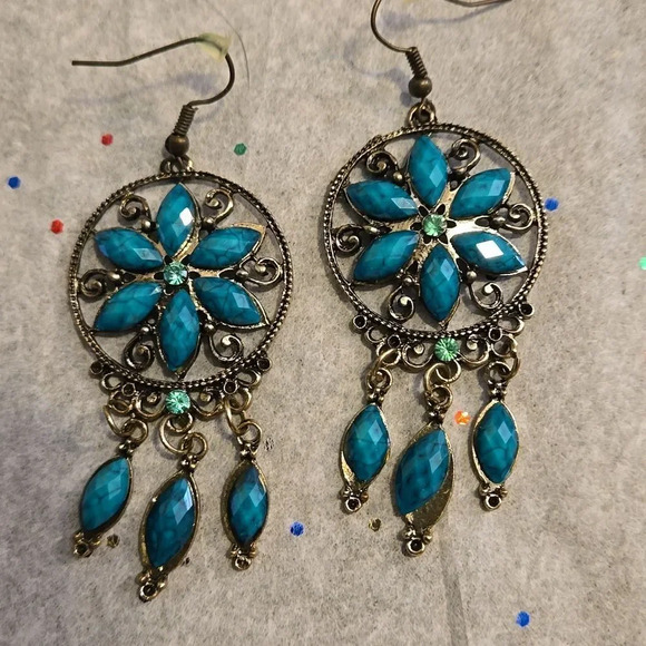 2-Pair Elegant Bohemian Waterdrop Dangle Earrings - Peacock and Tassels - Picture 3 of 5